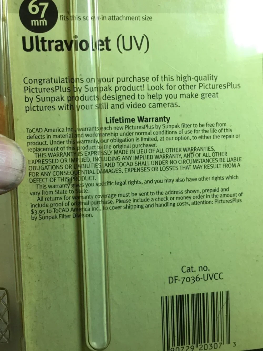 Sunpak Circle 67mm Ultraviolet Lens Filter (NEW/OPEN BOX)